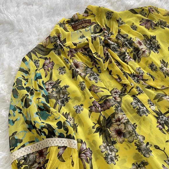 Anthropologie Varun Bahl Vibrant Yellow Floral Neck Tie Blouse Women’s Small - Picture 6 of 8